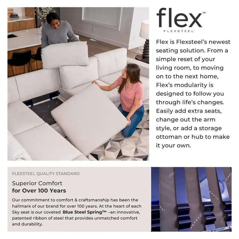 Canapé modulaire rembourré Flex 99 avec pouf d'angle – 101 x 35 x 37