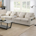 Upholstered Sofa with Console, 2 Cupholders and 2 USB Ports Wired or Wirelessly Charged