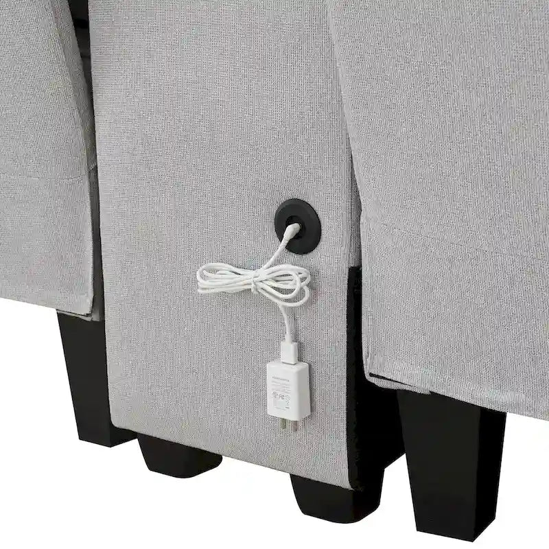 Upholstered Sofa with Console, 2 Cupholders and 2 USB Ports Wired or Wirelessly Charged