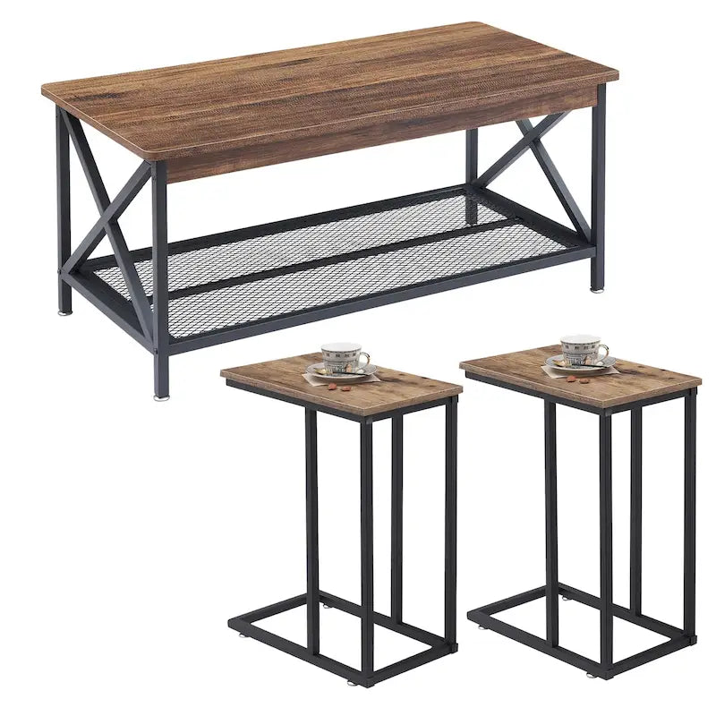 Javlergo Ensemble de 3 Tables Basses pour Salon, Table Basse en Bois et Ensemble de 2 Tables d'Appoint en C