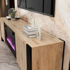 Meuble TV effet bois avec cheminée électrique optionnelle : Gestion des câbles