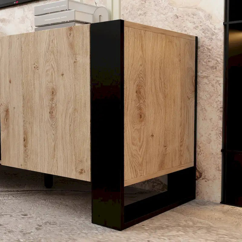 Meuble TV effet bois avec cheminée électrique optionnelle : Gestion des câbles