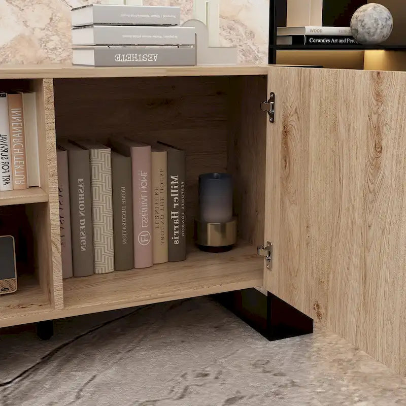 Meuble TV effet bois avec cheminée électrique optionnelle : Gestion des câbles