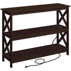 Yaheetech Table Console en Bois à 3 Niveaux avec Prise Électrique, Table d'Appoint de Canapé