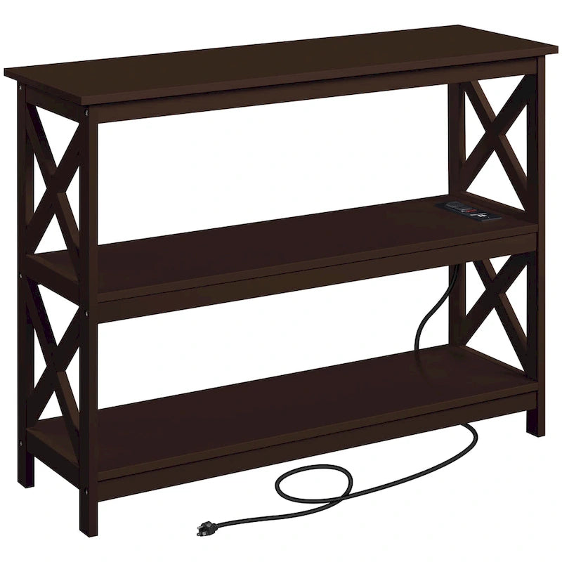 Yaheetech 3-Tier Wooden Console Table with Power Outlet Sofa Side Table