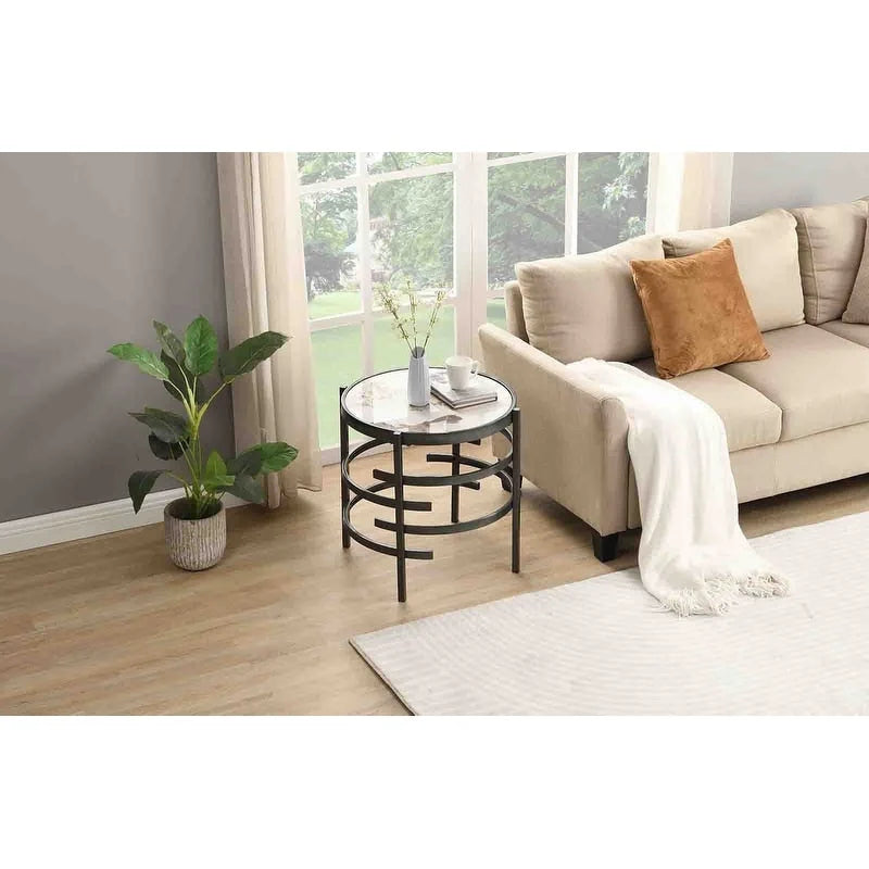 Round End Table with Sintered Stone Top and Metal Frame - 20.7 Inch