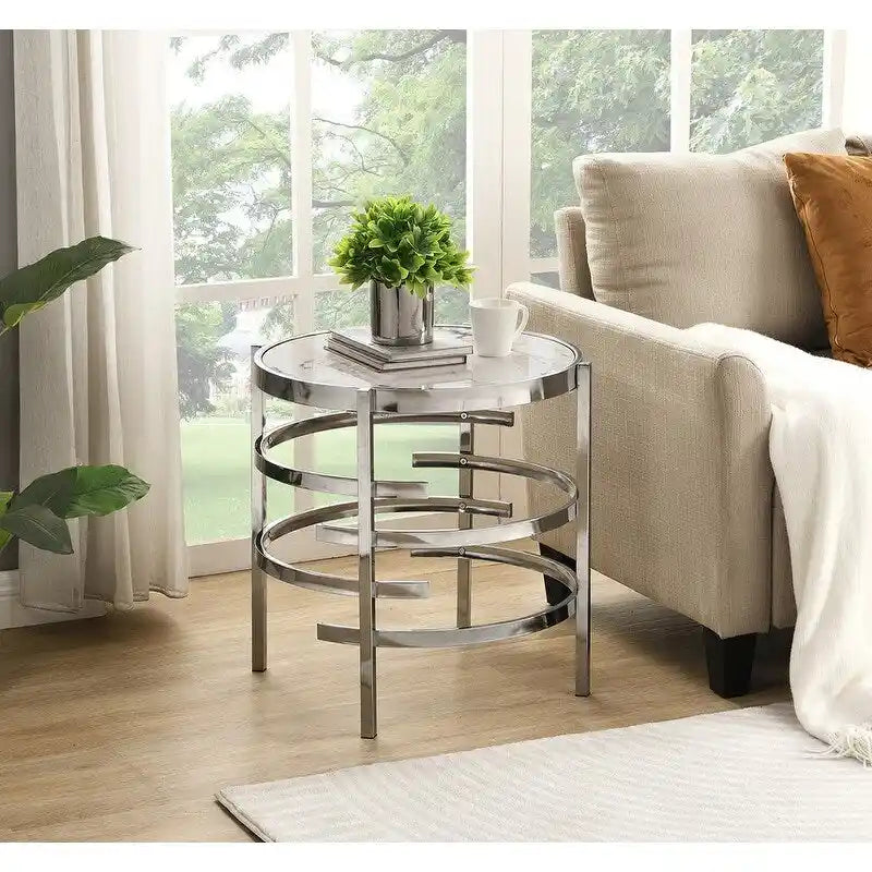 Round End Table with Sintered Stone Top and Metal Frame - 20.7 Inch