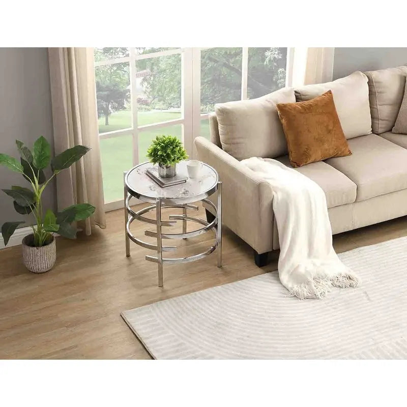 Round End Table with Sintered Stone Top and Metal Frame - 20.7 Inch