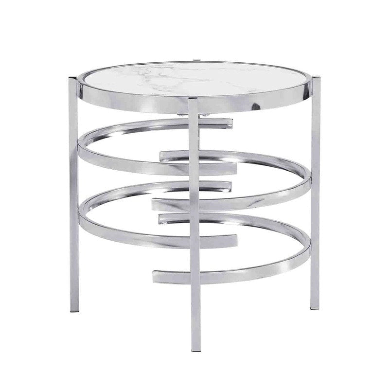 Round End Table with Sintered Stone Top and Metal Frame - 20.7 Inch