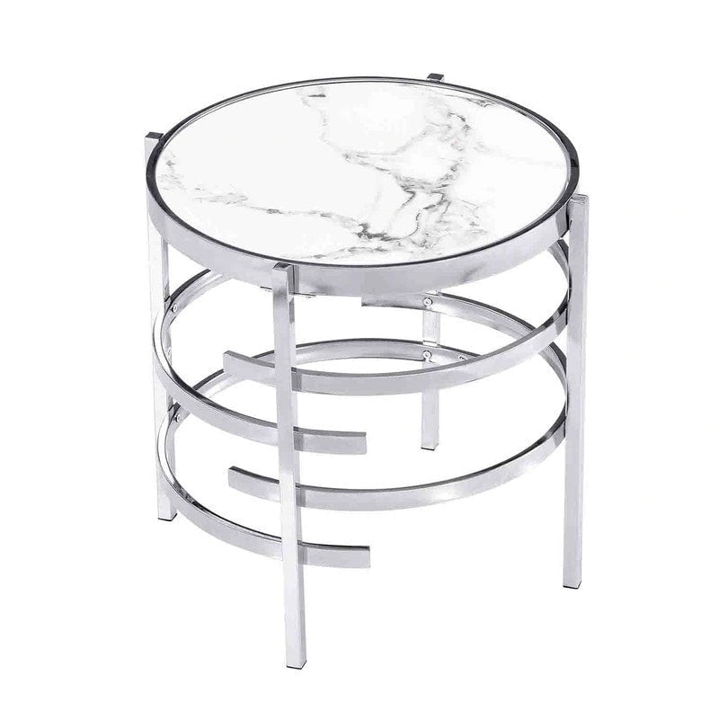 Round End Table with Sintered Stone Top and Metal Frame - 20.7 Inch