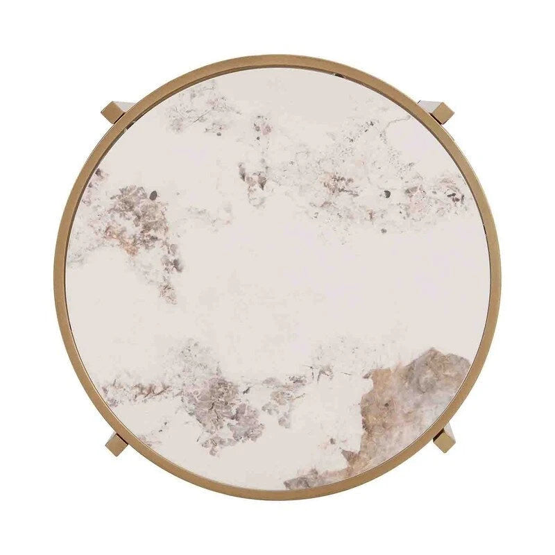 Round End Table with Sintered Stone Top and Metal Frame - 20.7 Inch