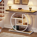 Industrial 4-Tier Sofa Table Entryway Table with Circle Base