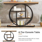 Industrial 4-Tier Sofa Table Entryway Table with Circle Base