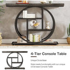 Industrial 4-Tier Sofa Table Entryway Table with Circle Base