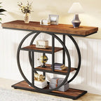 Industrial 4-Tier Sofa Table Entryway Table with Circle Base