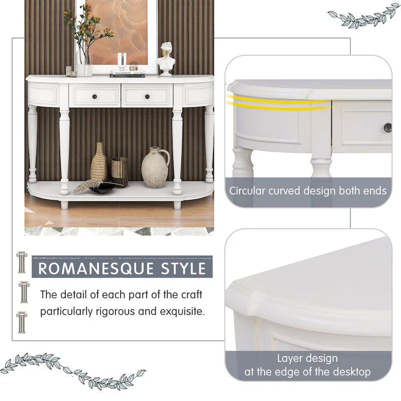 Retro Circular Curved Design Console Table with Open Style Shelf