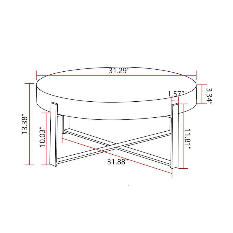 31.29Modern Retro Splicing Round Coffee Table , Fir Wood Table Top with Cross Legs Metal Base