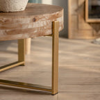 31.29Modern Retro Splicing Round Coffee Table , Fir Wood Table Top with Cross Legs Metal Base