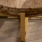 31.29Modern Retro Splicing Round Coffee Table , Fir Wood Table Top with Cross Legs Metal Base