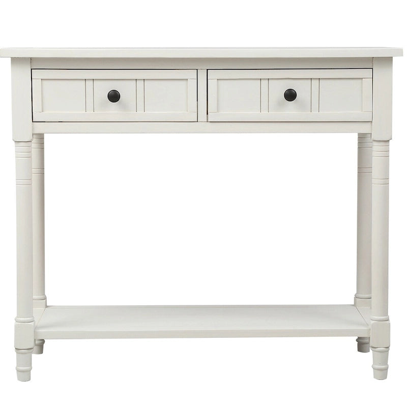 Console Table with 2 Drawers and Bottom Shelf - Solid Pine Wood