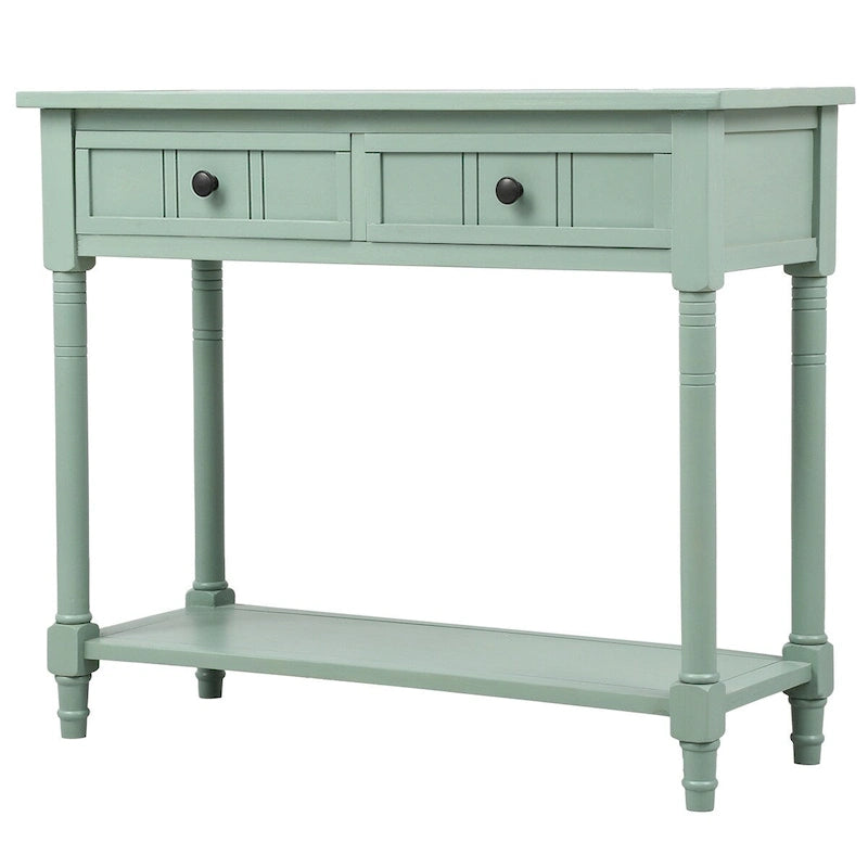 Console Table with 2 Drawers and Bottom Shelf - Solid Pine Wood