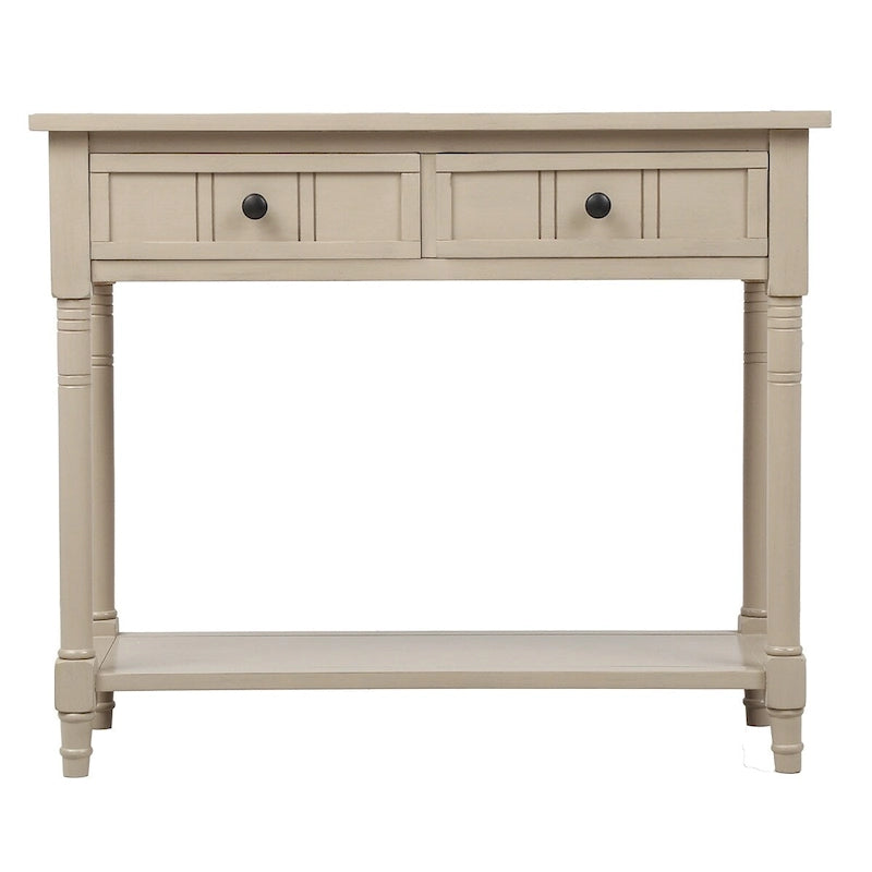Console Table with 2 Drawers and Bottom Shelf - Solid Pine Wood