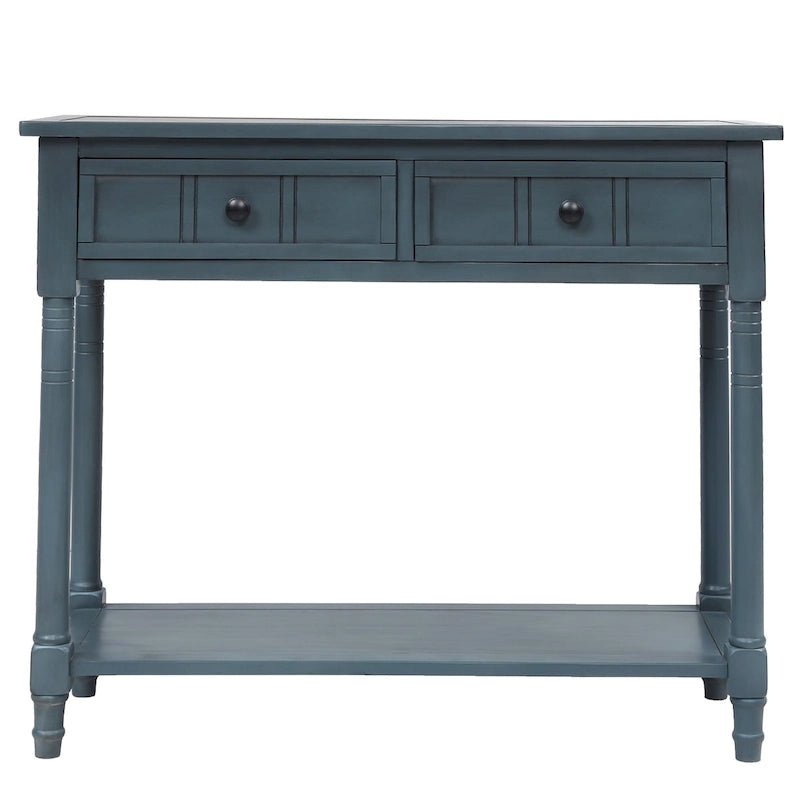 Console Table with 2 Drawers and Bottom Shelf - Solid Pine Wood