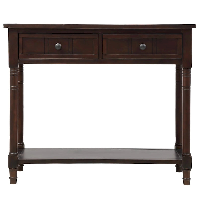 Console Table with 2 Drawers and Bottom Shelf - Solid Pine Wood