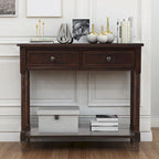 Console Table with 2 Drawers and Bottom Shelf - Solid Pine Wood
