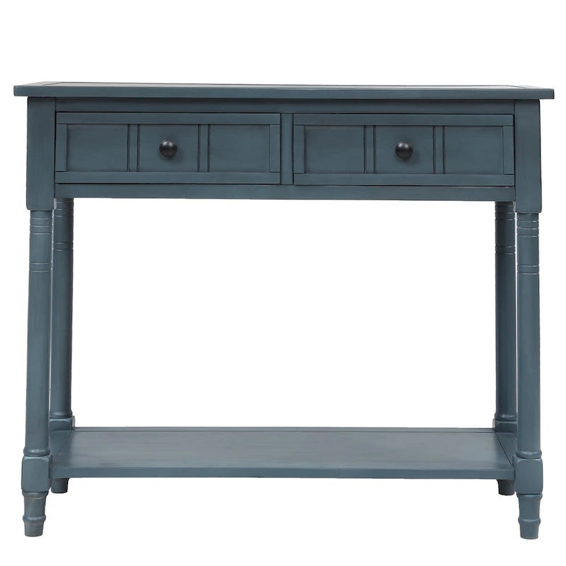 Console Table with 2 Drawers and Bottom Shelf - Solid Pine Wood