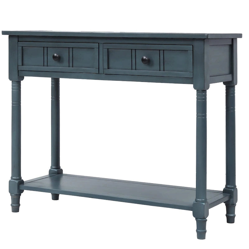 Console Table with 2 Drawers and Bottom Shelf - Solid Pine Wood
