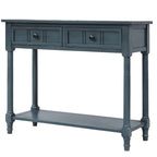 Console Table with 2 Drawers and Bottom Shelf - Solid Pine Wood