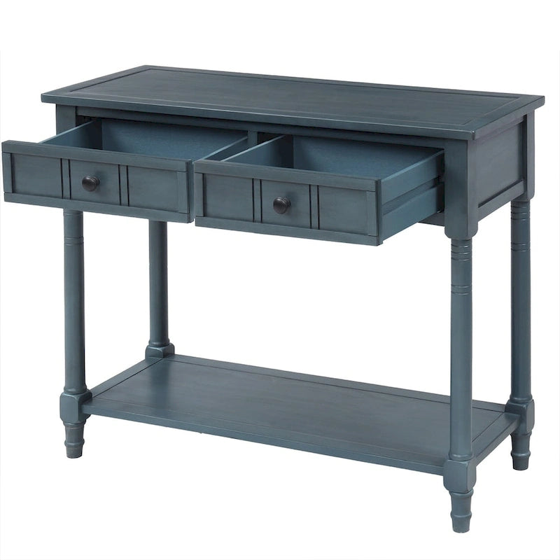 Console Table with 2 Drawers and Bottom Shelf - Solid Pine Wood