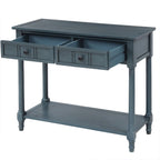 Console Table with 2 Drawers and Bottom Shelf - Solid Pine Wood