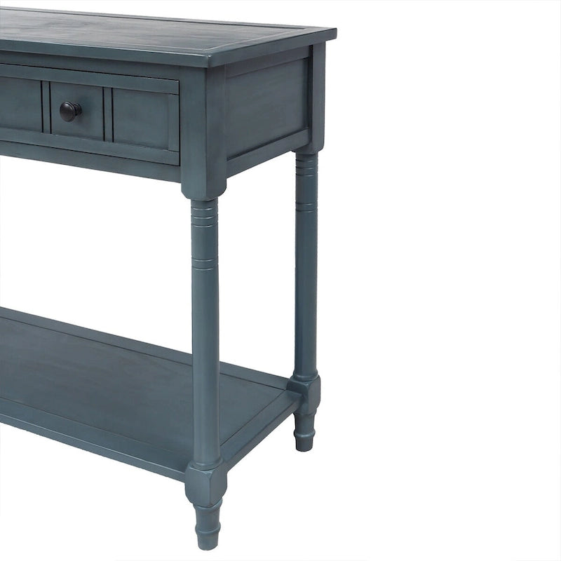 Console Table with 2 Drawers and Bottom Shelf - Solid Pine Wood