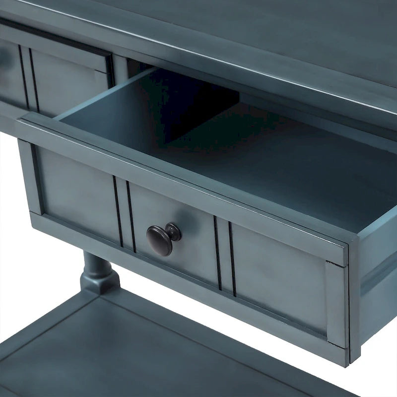 Console Table with 2 Drawers and Bottom Shelf - Solid Pine Wood