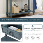 Console Table with 2 Drawers and Bottom Shelf - Solid Pine Wood
