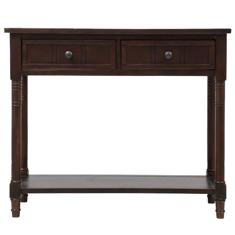 Console Table with 2 Drawers and Bottom Shelf - Solid Pine Wood