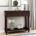 Console Table with 2 Drawers and Bottom Shelf - Solid Pine Wood