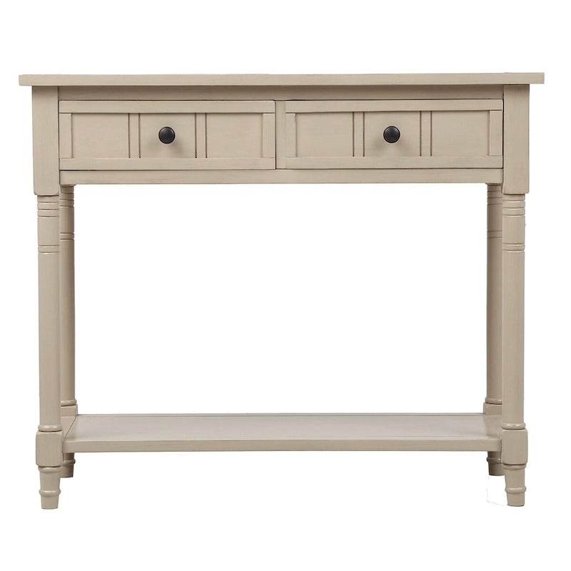 Console Table with 2 Drawers and Bottom Shelf - Solid Pine Wood