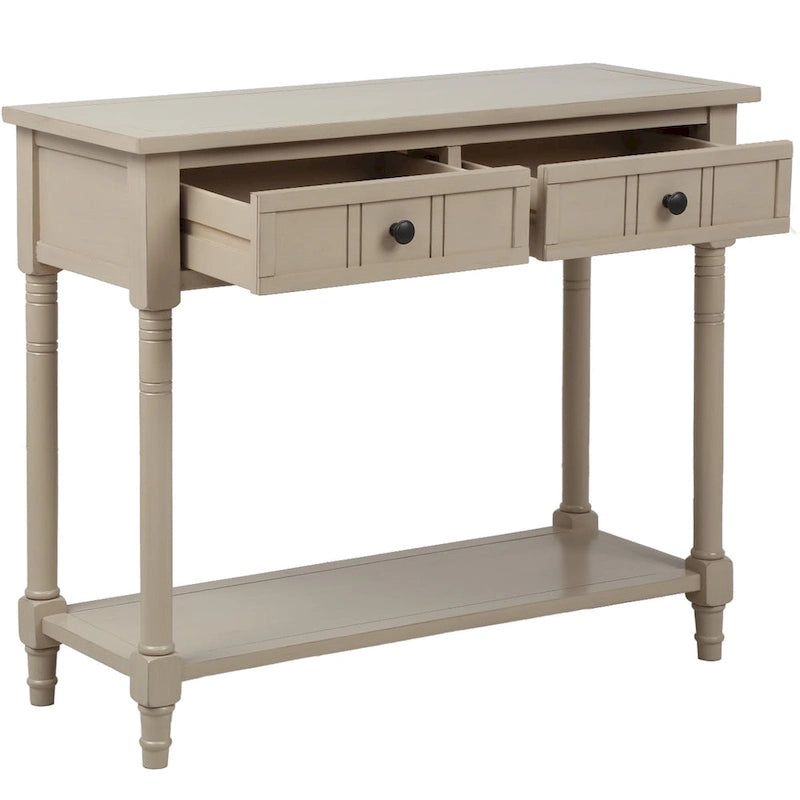Console Table with 2 Drawers and Bottom Shelf - Solid Pine Wood