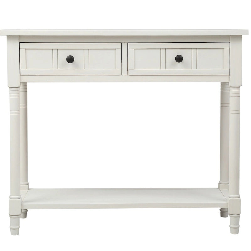 Console Table with 2 Drawers and Bottom Shelf - Solid Pine Wood