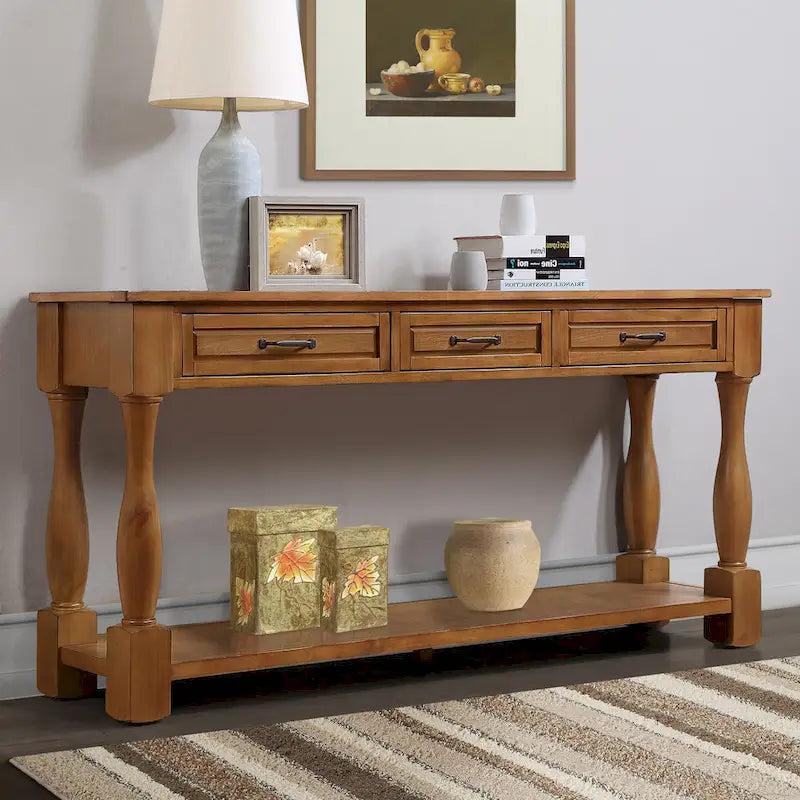 Console en bois de 160 cm de long avec 3 tiroirs