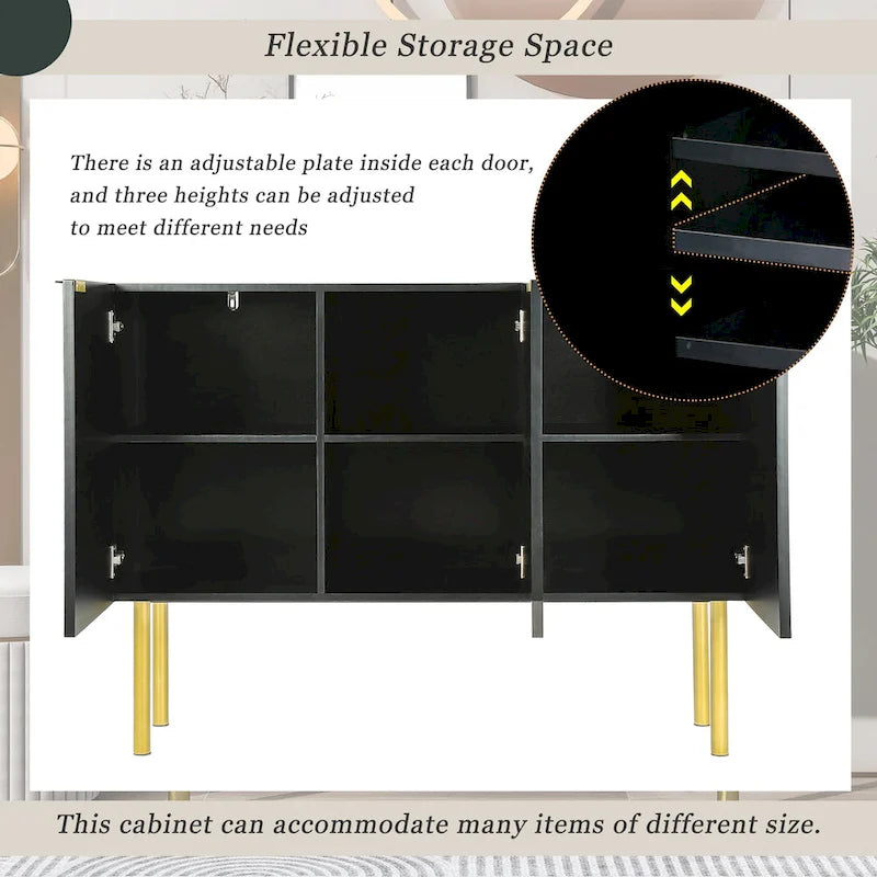 Entryway Sideboard Table Side Table Cabinet with Gold Metal Legs - 47.2L x 16.5W x 36.6H