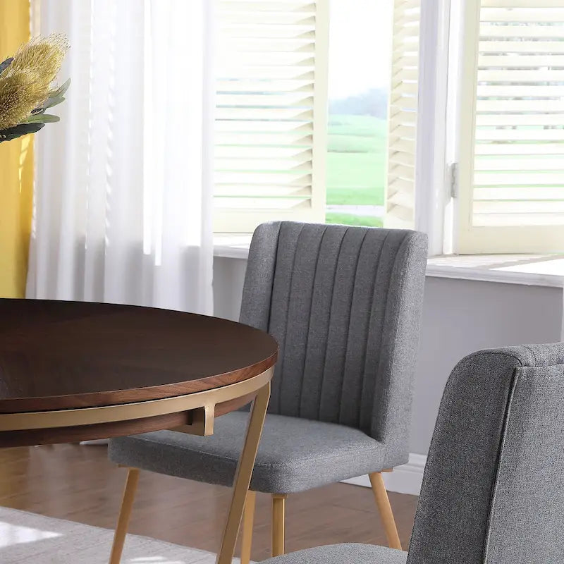 Morden Fort Modern 5-piece Dining Table Set with Classic Round Dining Table Velvet Dining Chair