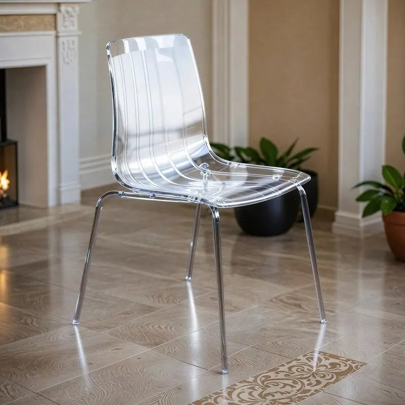 Ralph Acrylic Plastic Dining Chair (Set of 2) Chrome Metal Legs Modern Transparent Accent Side Chair for Dining Room & Kitchen