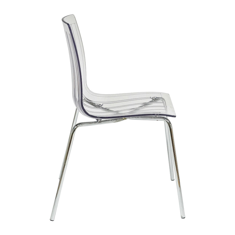 Ralph Acrylic Plastic Dining Chair (Set of 2) Chrome Metal Legs Modern Transparent Accent Side Chair for Dining Room & Kitchen