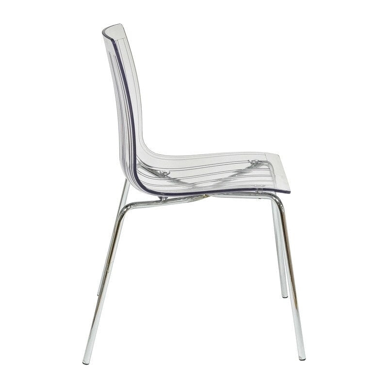 Ralph Acrylic Plastic Dining Chair (Set of 2) Chrome Metal Legs Modern Transparent Accent Side Chair for Dining Room & Kitchen