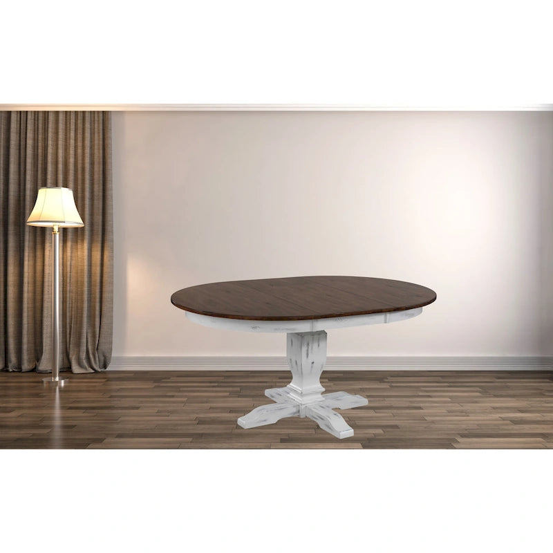 Table à manger ronde sur pied avec rallonge – Bois d'hévéa – 4 à 6 places