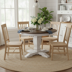 Table à manger ronde sur pied avec rallonge – Bois d'hévéa – 4 à 6 places
